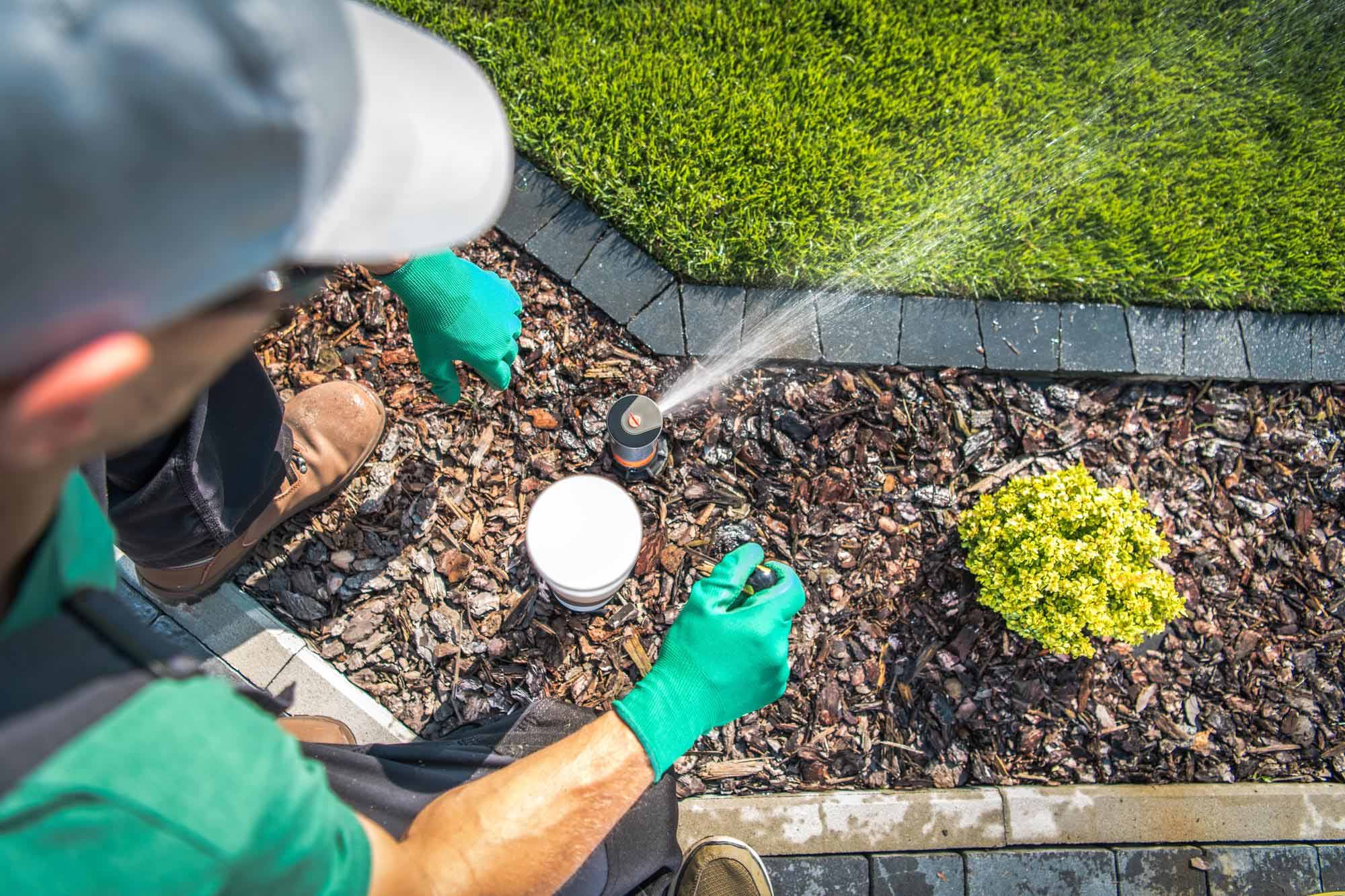 Landschaftsgärtner aus Stuttgart bei der Bewässerung einer Gartenanlage